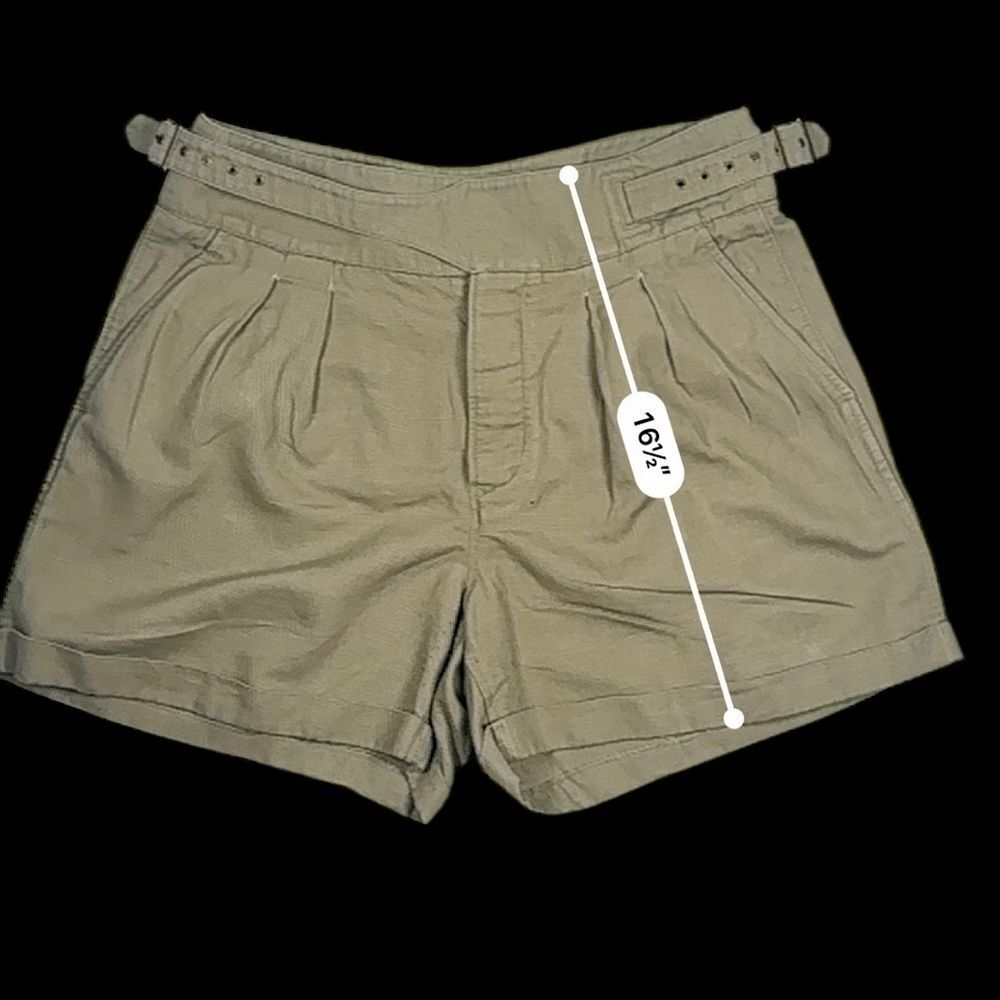 Banana Republic Women's Khaki-Green Linen Cotton Pleated Belted Shorts Size 14 - Picture 9 of 12